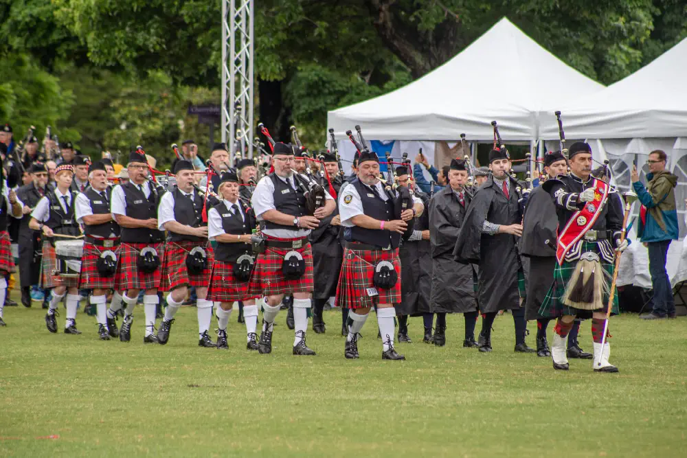 Pipers marching across the Games field