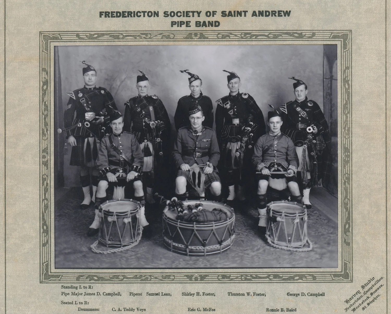 Historical portrait of the Fredericton Society of Saint Andrew Pipe Band