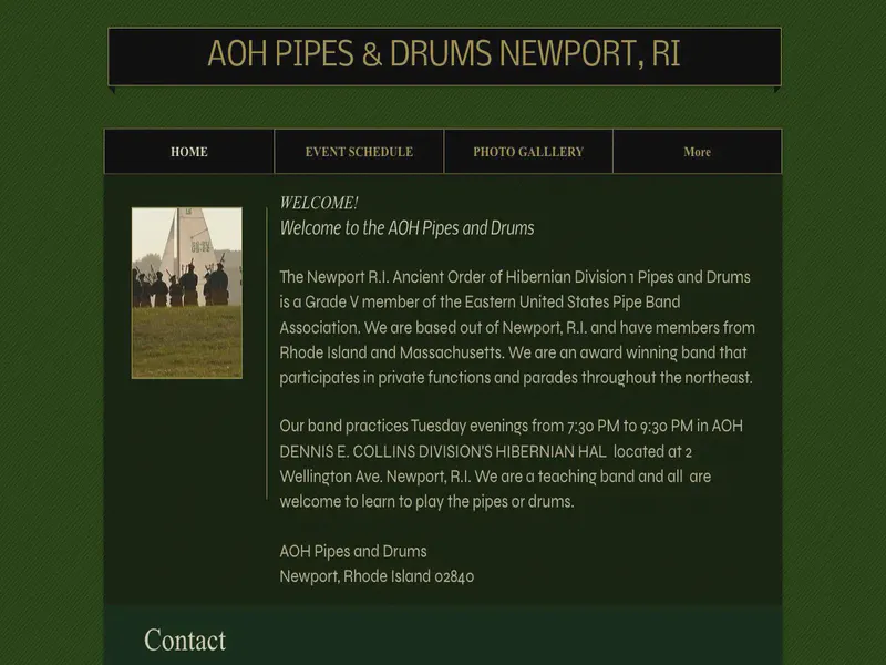 Website preview for www.aohpipesanddrums.com