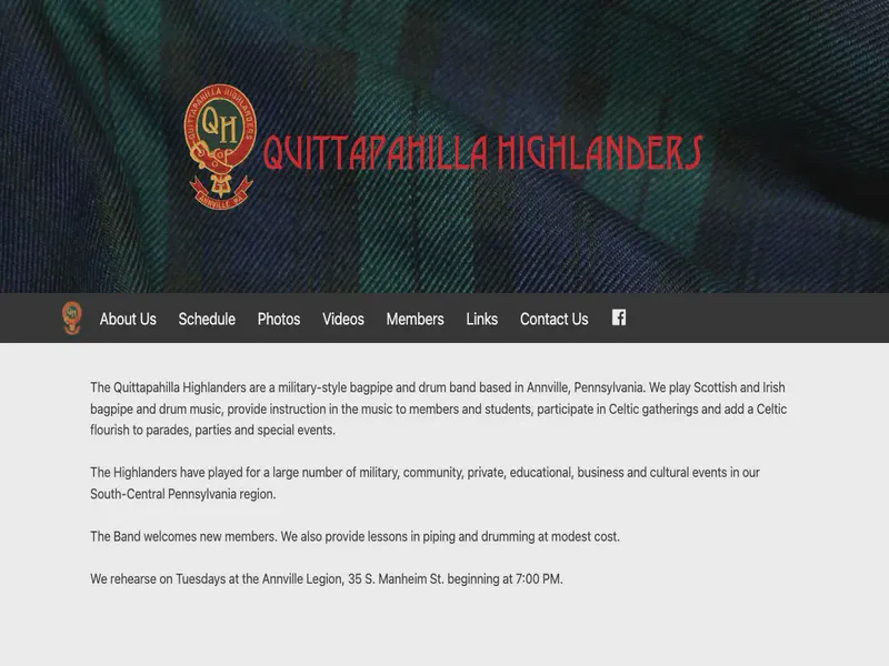 Website preview for www.qhpipeband.org